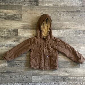 Dickies Kids Size Small Hooded Brown Sherpa Lined Utility Jacket Cotton/Poly